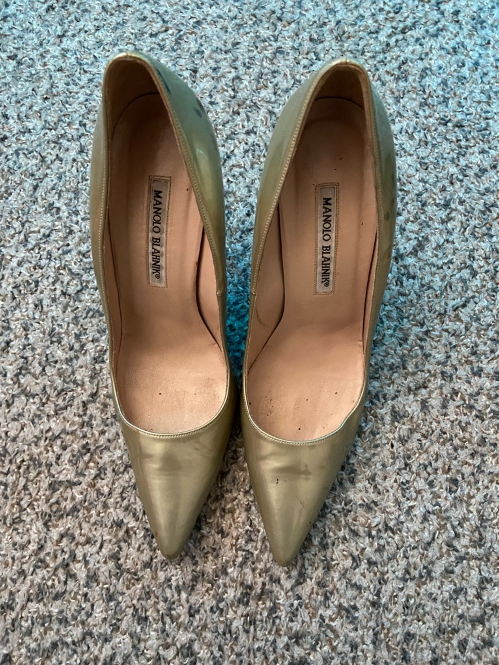 Manolo Blahnik Metallic Gold Pointed Toe Pumps